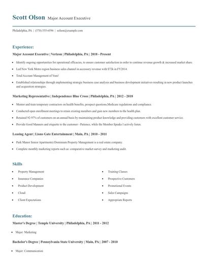 Major Account Executive Resume