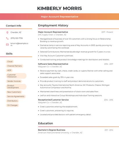 Major Account Representative Resume