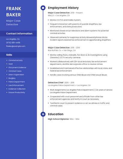 Major Case Detective Resume