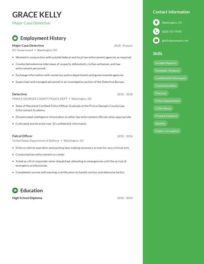 Major Case Detective Resume