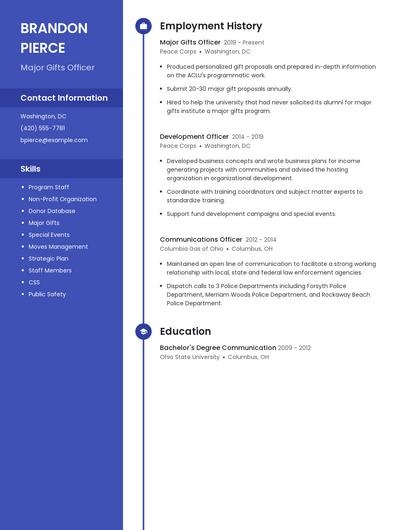 Major Gifts Officer Resume