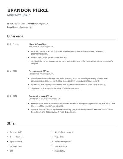 Major Gifts Officer Resume