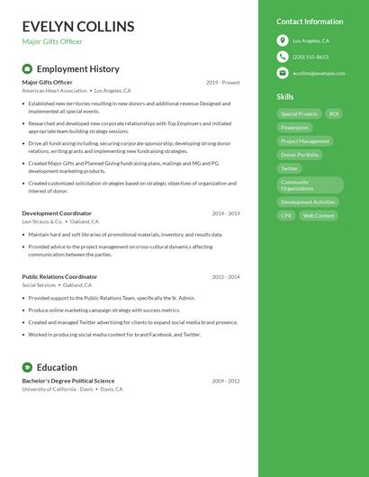 Major Gifts Officer Resume