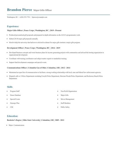 Major Gifts Officer Resume