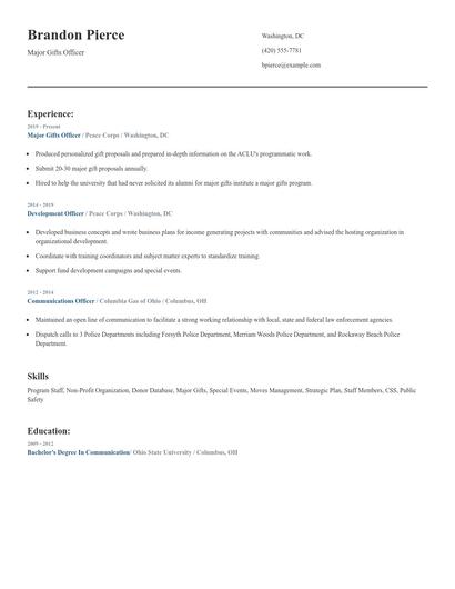Major Gifts Officer Resume