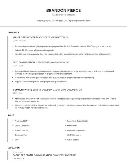 Major Gifts Officer Resume