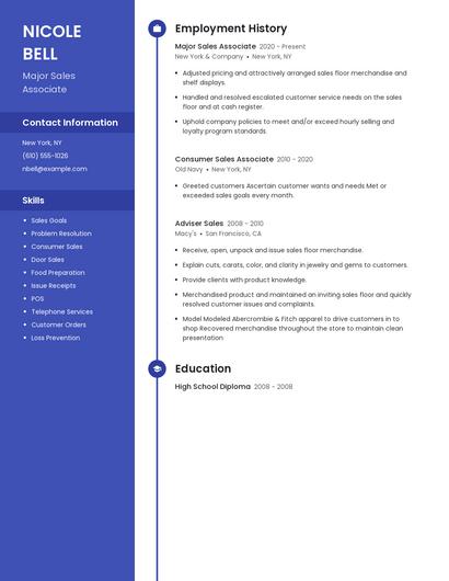 Major Sales Associate Resume