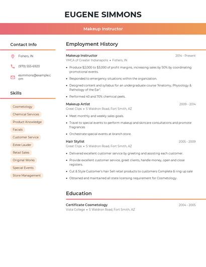 Makeup Instructor Resume