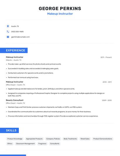 Makeup Instructor Resume