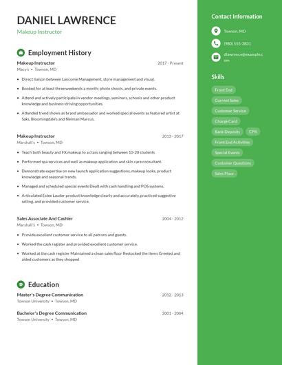 Makeup Instructor Resume