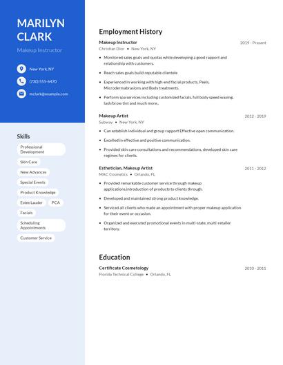 Makeup Instructor Resume
