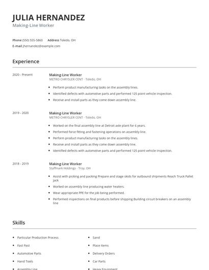 Making-Line Worker Resume