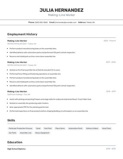 Making-Line Worker Resume