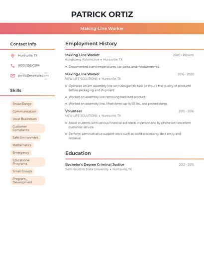Making-Line Worker Resume