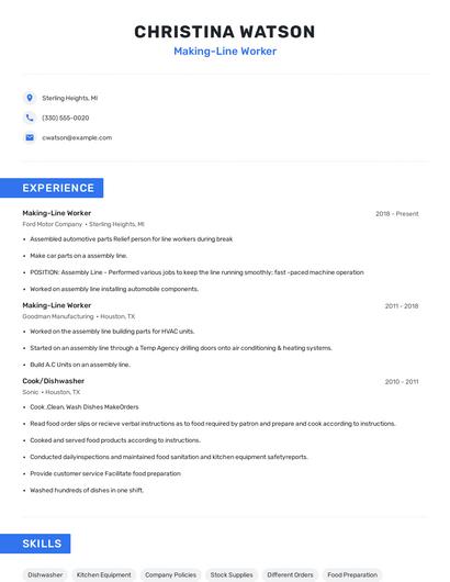 Making-Line Worker Resume