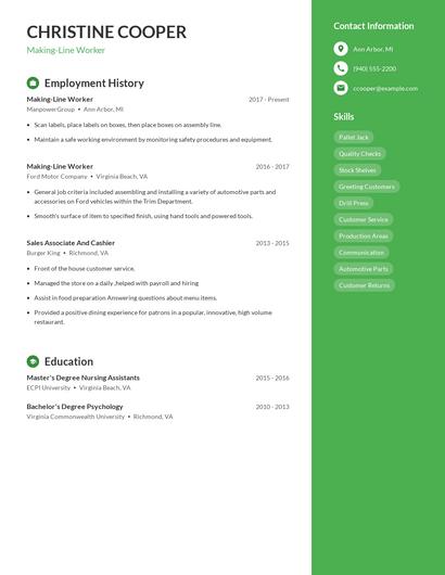 Making-Line Worker Resume