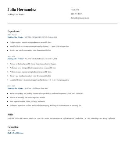 Making-Line Worker Resume
