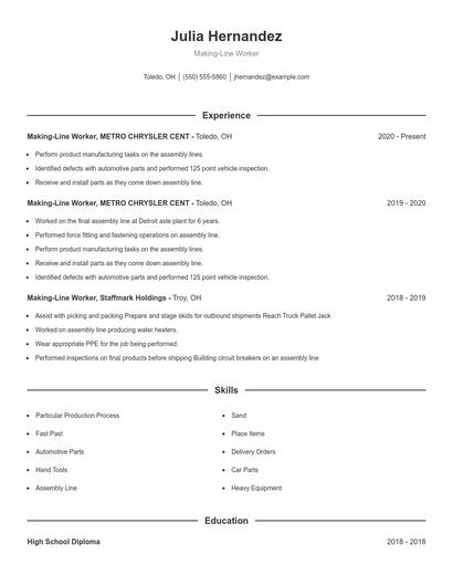 Making-Line Worker Resume