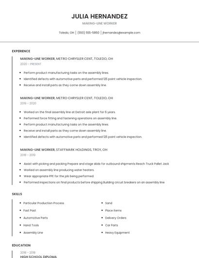 Making-Line Worker Resume