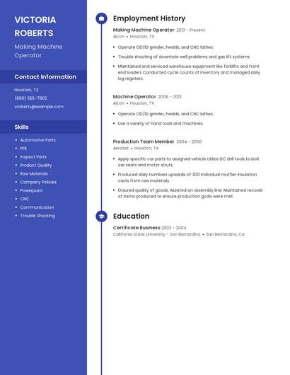 Making Machine Operator Resume