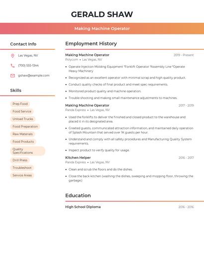 Making Machine Operator Resume