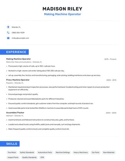 Making Machine Operator Resume