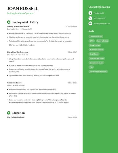 Making Machine Operator Resume