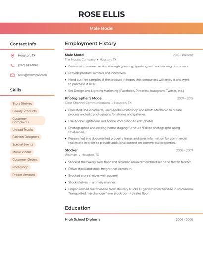 Male Model Resume