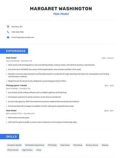 Male Model Resume