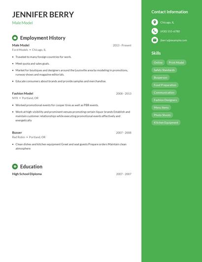 Male Model Resume