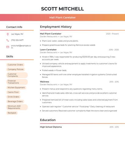 Mall Plant Caretaker Resume