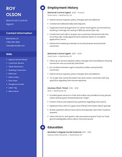 Mammal Control Agent Resume
