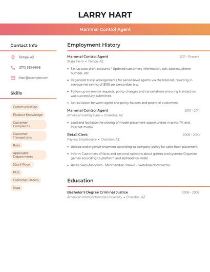 Mammal Control Agent Resume