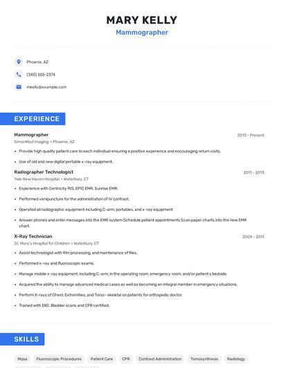 Mammographer Resume