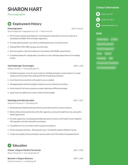 Mammographer Resume