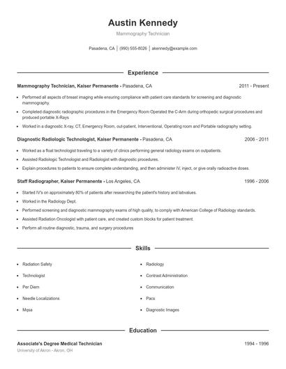 Mammography Technician Resume