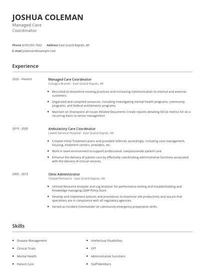 Managed Care Coordinator Resume