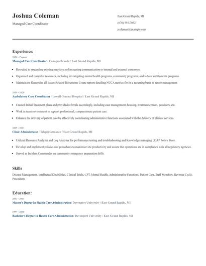 Managed Care Coordinator Resume