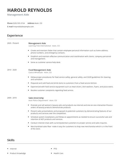 Management Aide Resume
