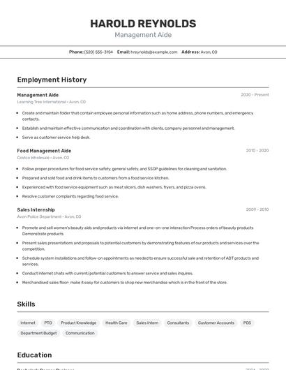 Management Aide Resume