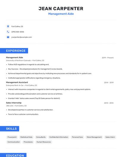 Management Aide Resume