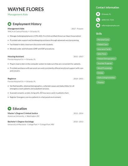 Management Aide Resume