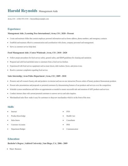 Management Aide Resume