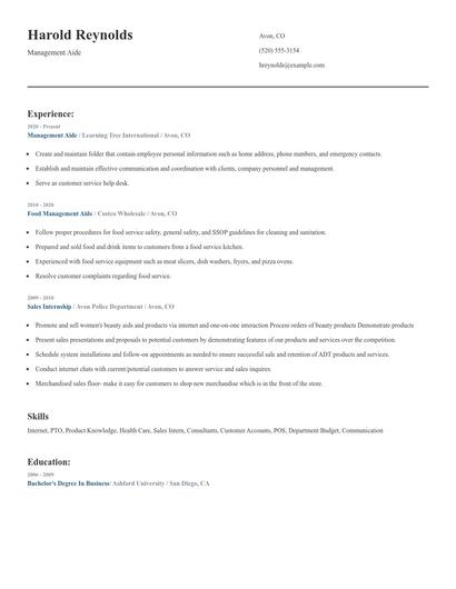 Management Aide Resume