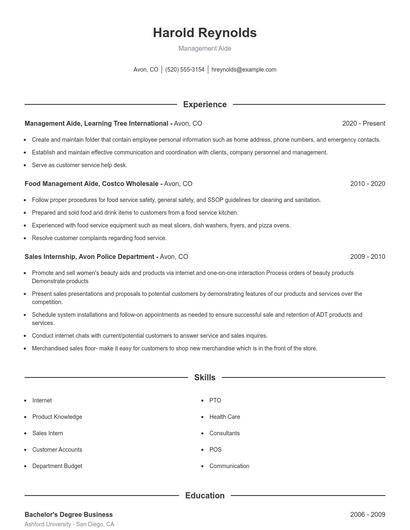 Management Aide Resume