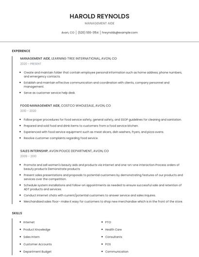 Management Aide Resume
