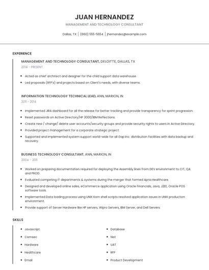 Management And Technology Consultant Resume