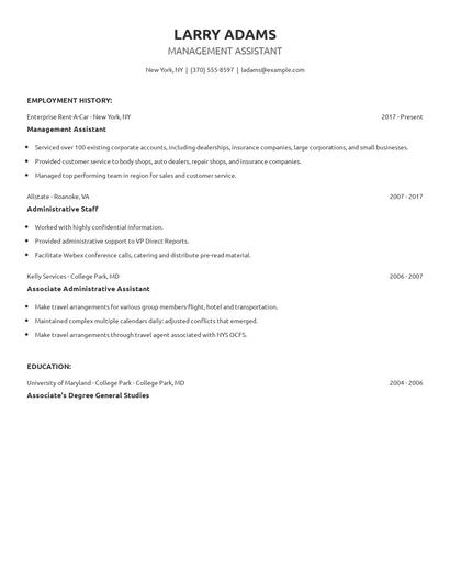 Management Assistant Resume