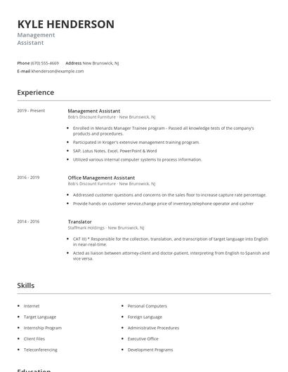 Management Assistant Resume