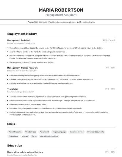 Management Assistant Resume